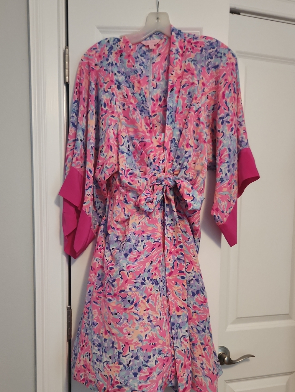 Lilly Pulitzer Pink  Multicolor Floral Kimono Style Dress with Tie